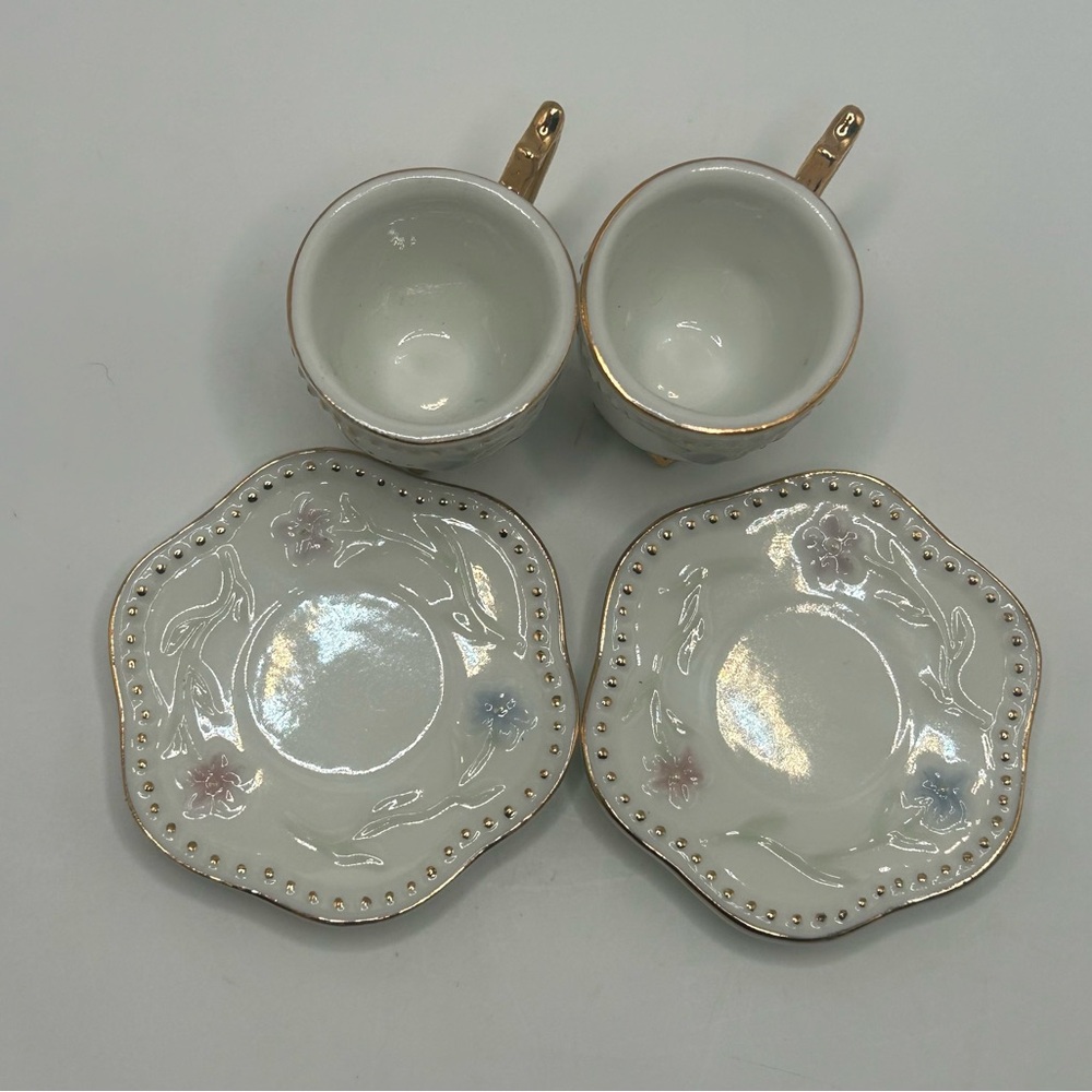 SOLD.   Minature Floral Tea Set with Gold Accents - Picture 11 of 16